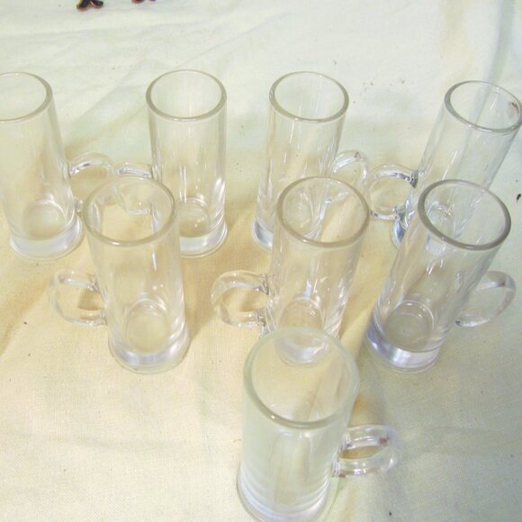 UNIQUE VTG SHOT GLASSES SET OF 8 CLEAR, TALL W/HANDLE - Picture 2 of 6